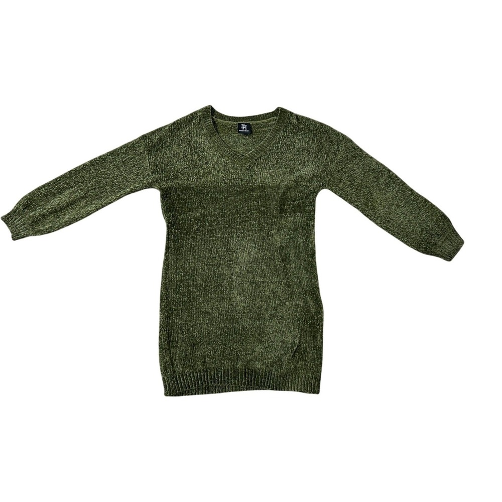 Derek Heart Women's Chenille V-Neck Sweater Dress Olive Green L Sweater Dress